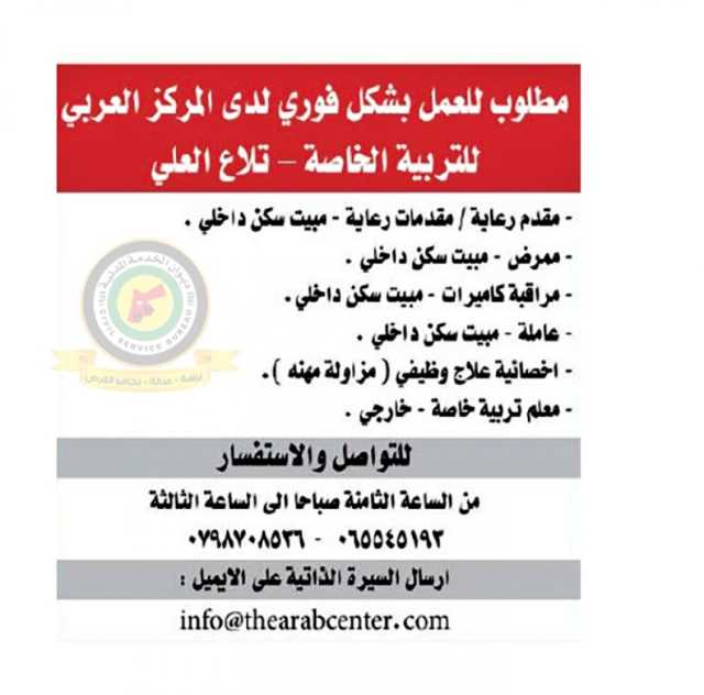 اعلان وظائف شاغرة صادرعن المركز العربي للتربية الخاصة – تلاع العلي
