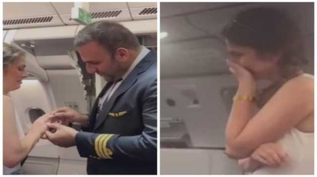 طيار عربي يفاجأ حبيبته ويطلب الزواج منها أمام الركاب.. فيديو اخر خبر