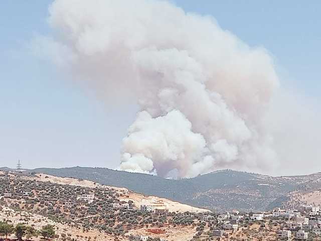 حريق يأتي على مئات الدونمات في جرش والأهالي يناشدون بسبب وعورة المنطقة فيديو