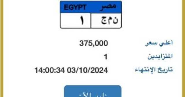 طرح لوحة ن م ج- 1 المميزة بالمزاد وسعرها يصل 375 ألف جنيه