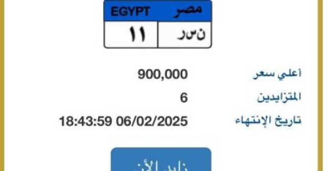 طرح لوحة سيارة مميزة تحمل رقم نـ سـ ر - 11 بسعر 900 ألف جنيه