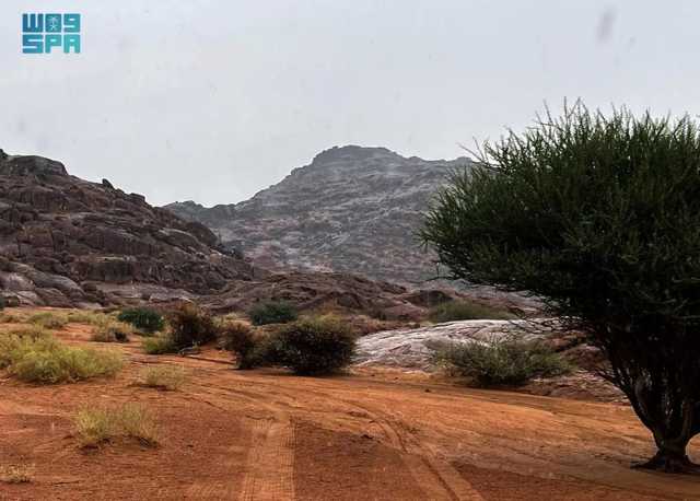 الأمطار ترسم صورة جمالية على رمال وجبال منطقة القصيم