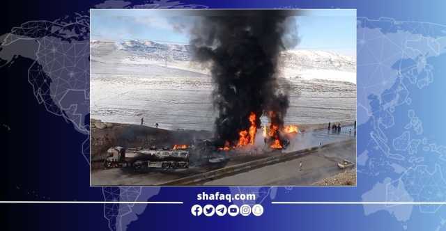 اندلاع حريق بثلاث ناقلات وقود عراقية في إيران (فيديو)
