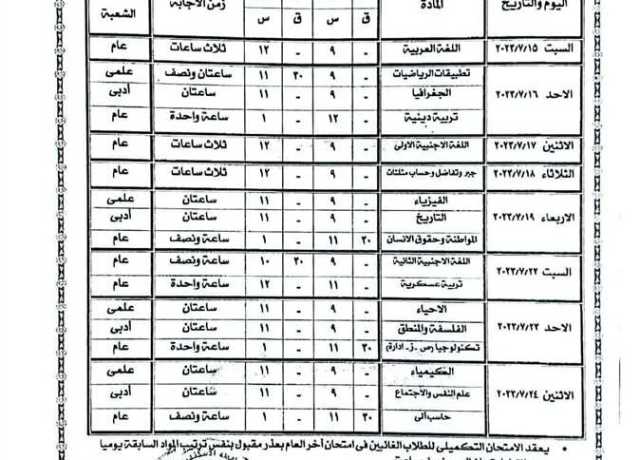 بدء امتحانات الدور الثانى للنقل الثانوى فى الإسكندرية 15 يوليو (جداول)