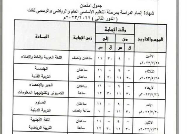 موعد امتحانات الدور الثاني للشهادة الإعدادية في محافظة القليوبية