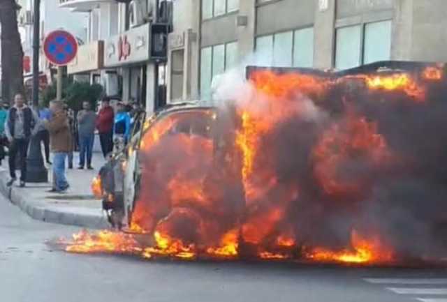 احتراق شاحنة مخصصة لنقل اللحوم بكورنيش طنجة