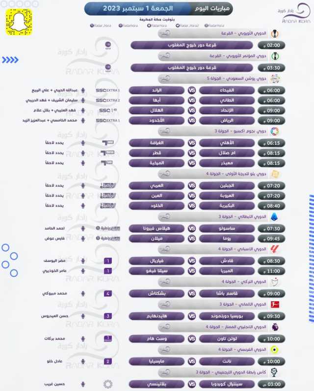 قمة الدوري السعودي الأبرز في مباريات الجمعة