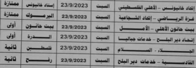 6 مباريات في دوري غزة السبت