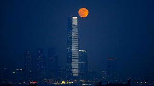 شاهد: الرابع والأخير في 2023.. 'قمر الحصاد' العملاق يتألق في سماء هونغ كونغ